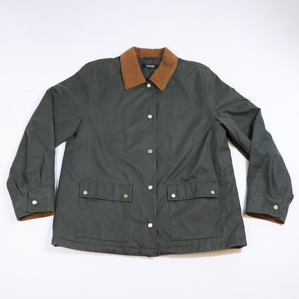 Lauren Ralph Lauren Barn Jacket Womens Large Green Corduroy Trim Quilted Coat